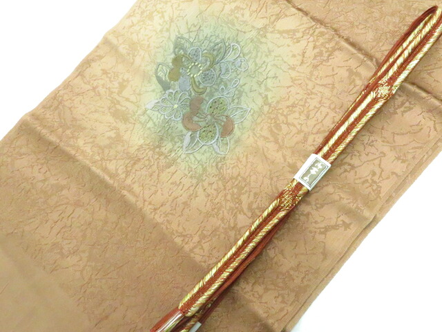 【中古】和装小物 帯揚げ帯締めセット 帯揚 帯締 スワトウ刺繍 花 平組 金糸 美品 r8w06-866【リサイクル】 IDnet｜アイディーネット
