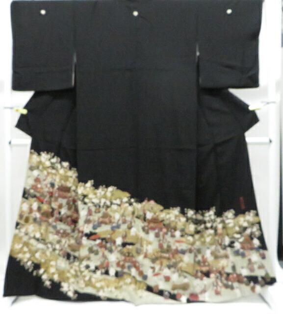 【中古】リサイクル着物 黒留袖 中国刺繍 五つ紋 比翼仕立て 正絹 着物 身丈約164.5cm 裄丈約68.5cm 26z07-3741【リサイクル】 IDnet|アイディーネット