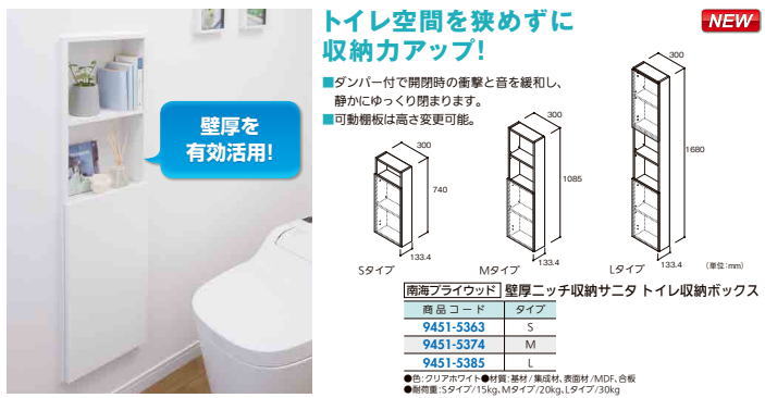 南海プライウッド サニタ トイレ収納ボックス SA15-300M-CW Mタイプ