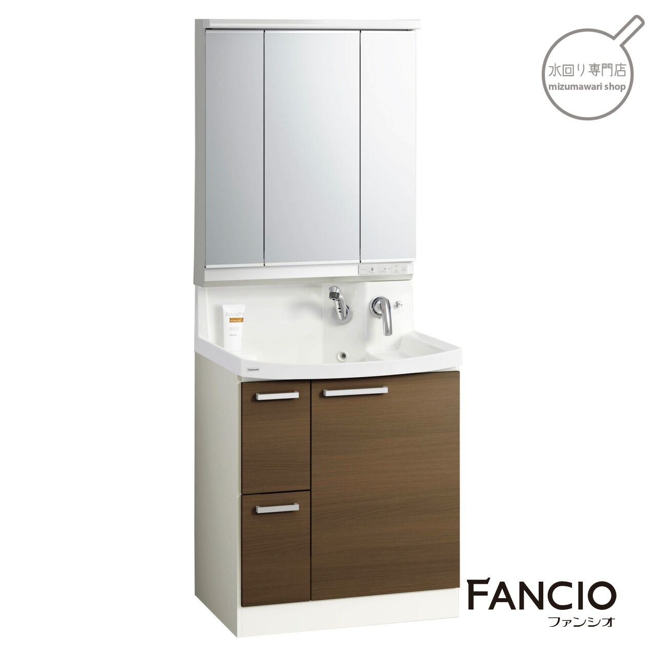 クリナップ 洗面化粧台 FANCIO(ファンシオ)シリーズ 間口750mm 引出しタイプ 3面鏡(LED・曇り止めヒーター付)節湯C1対応水栓・壁出しタイプ(吐水ストレート・微細シャワー切替)流レールボールLL【メーカー直接配達】|水回り専門店 mizumawari shop