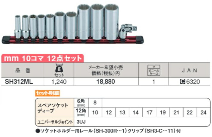 メーカー直売】 ミトロイ SH312ML 3 8 ソケットレンチセット ディープ M ホルダーセット fucoa.cl