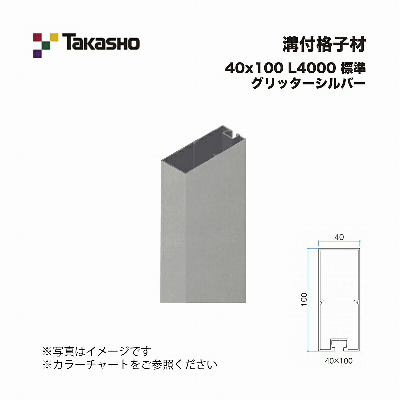 タカショー 溝付格子材 40×100 L4000 標準 グリッターシルバー 1本 ※直送／個人宅不可