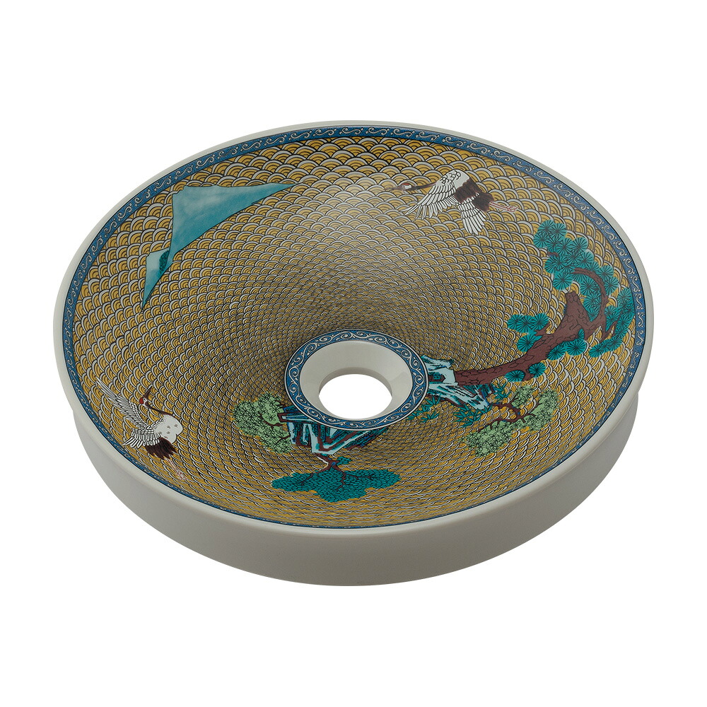 カクダイ 493-224-Y 丸型手洗器 吉田松鶴図