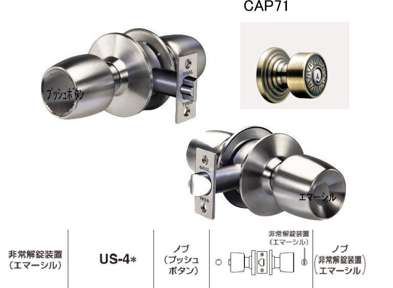 ゴール GOAL US-4 CAP 71 BS60mm 扉厚 DT 30〜45mm 超ポイントアップ祭