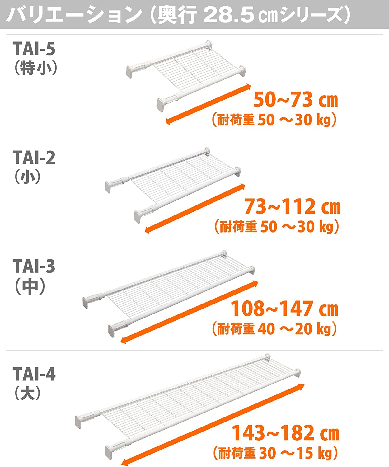 セール価格 平安伸銅工業 TAI-5 ニューストロング突ぱり棚 特小 突っ張り棚 強力 メッシュ ホワイト 耐荷重50?30kg 幅50?73cm  www.agroservet.com