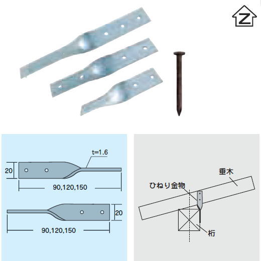 Zマーク金物（Z） ひねり金物（S．T） 90mm 釘付(200入1ケース)(在来工法金物/軸組工法金物)