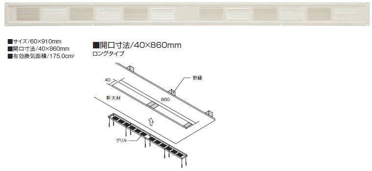 カネシン スーパースリム軒裏換気口 ロング SS-90 アイボリー 503800(20入1ケース)