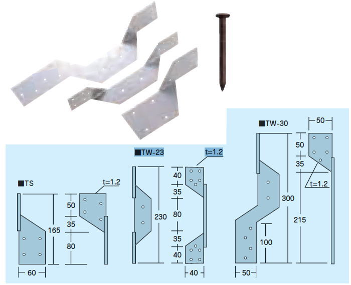 C目じるし鉄器(C) あおり止め金物 TW-30 (100入1容れもの) (釘付可) ※(ツーバイフォー鉄器/枠組壁工法鉄器)