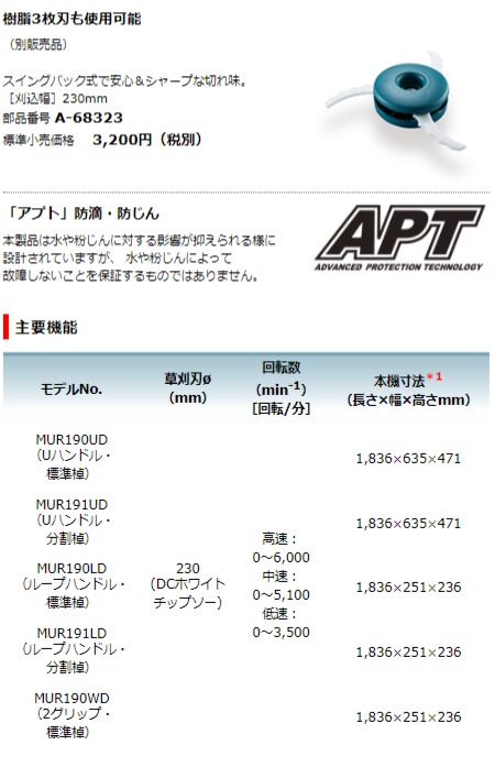 充電式草刈機 MUR190UDZ 本体のみ : バッテリ 充電器別売