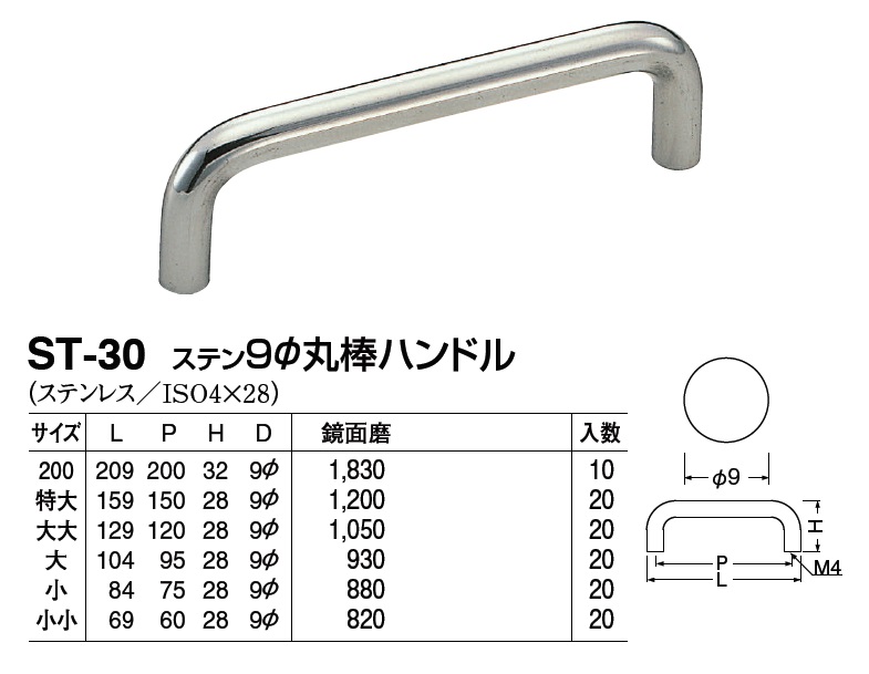 シロクマ 白熊印・ドアー取手 No.174ステン丸棒取手 600 :no174-600