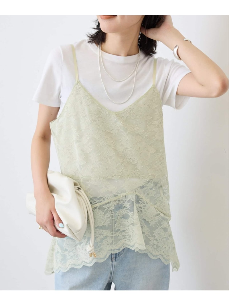 レースペプラムキャミソール SLOBE IENA スローブ イエナ トップス キャミソール グリーン ベージュ【送料無料】[ Fashion]
