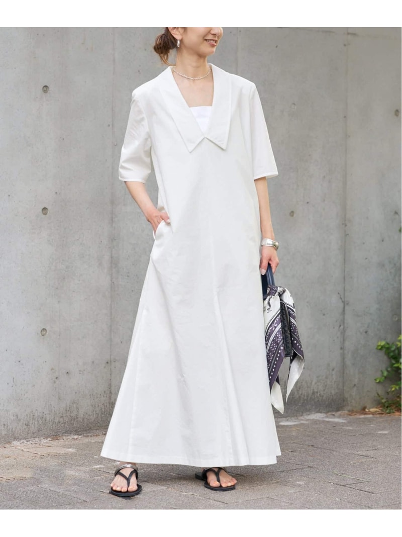 Cotton Linen Flare Dress VERMEIL par iena ヴェルメイユ パー イエナ ワンピース・ドレス ワンピース ネイビー ホワイト【送料無料】[ Fashion]