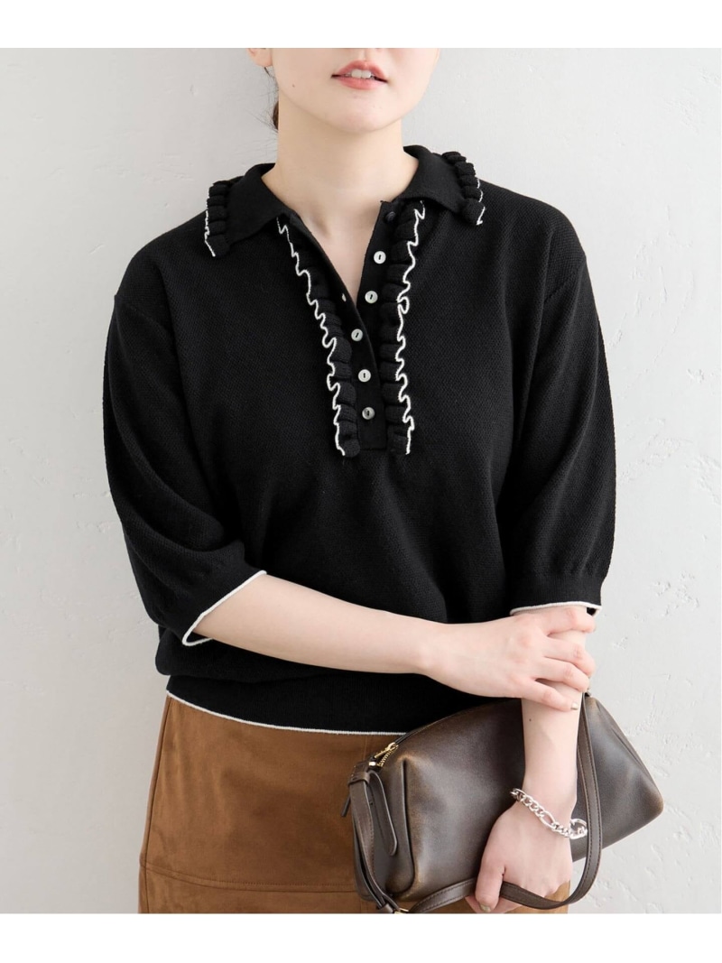 《予約》コットンカシミヤ フリルプルオーバー IENA イエナ トップス ニット ブラック ブラウン【先行予約】*【送料無料】[ Fashion]｜IENA