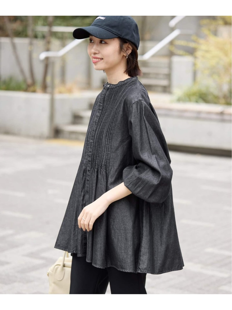 《WEB押さえる/加えること》LEDENIM ボサム ペプラムデニムブラウス SLOBE IENA スローブ イエナ トップス プルオーバー・トップ 米国海軍 黒いこと【貨物輸送無料】[ Fashion]
