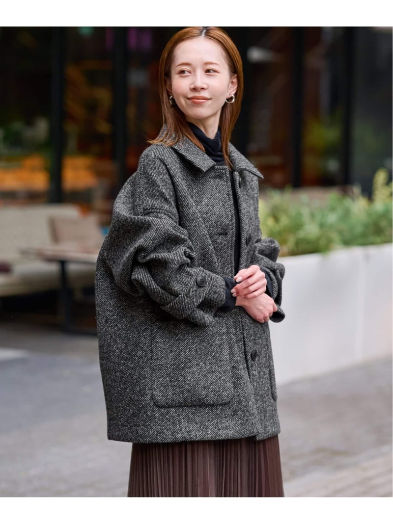 スローブイエナ　新品　2023ウールモッサノーカラーショートコート　38 スローブイエナ 新品 2023ウールモッサノーカラーショートコート 38