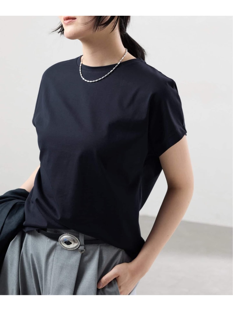 ATON/エイトン SUVIN 60/2 CAP SLEEVE ティーシャツ IENA イエナ トップス カットソー・ティーシャツ 薄墨色 米国海軍 白いこと 黒いこと【貨物輸送無料】[ Fashion] トップス-Tシャツ・カットソー-レディースファッション