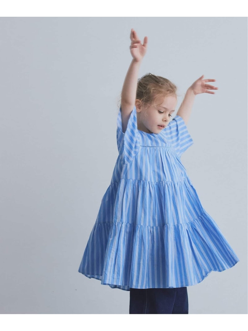 【ne Quittez pas/ヌキテパ】別注Tiered Dress (KIDS大きさ) IENA ENFANT イエナ アン気違い マタニティウェア・ベビー装置 余分の物のもの言う花グッズ 青碧 黄色 米国海軍【貨物輸送無料】[ Fashion]