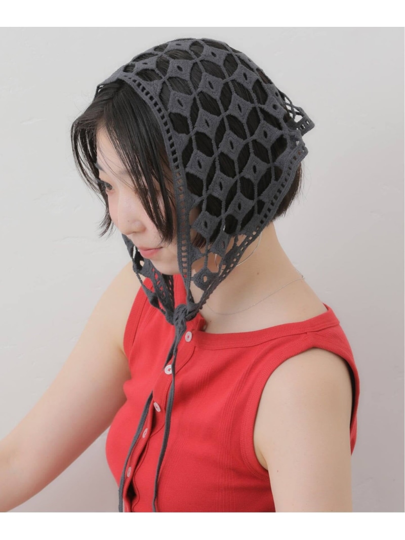 《続きものあり/取って置く》ジオメトリックレースバブーシュカ SLOBE IENA スローブ イエナ 流行り物雑貨 スカーフ・バンダナ 赤銅色 薄墨色【此れから取って置く】*【貨物輸送無料】[ Fashion]
