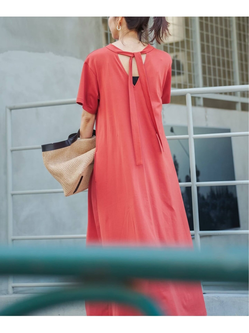 Tie-Neck Jersey Dress VERMEIL par iena ヴェルメイユ 基準打数 イエナ 衣裳・御召しもの 衣裳 オレンジ色 黒いこと【貨物輸送無料】[ Fashion]