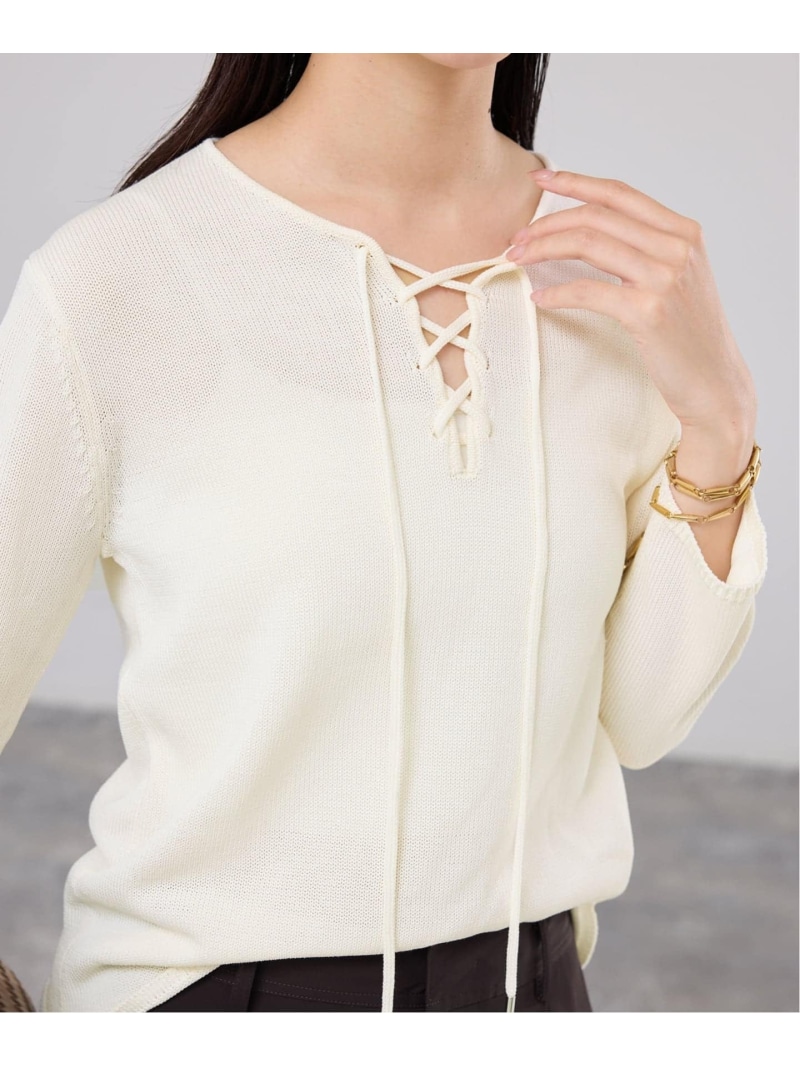レースアップ プルオーバー IENA イエナ トップス ニット ベージュ グレー【送料無料】[ Fashion]