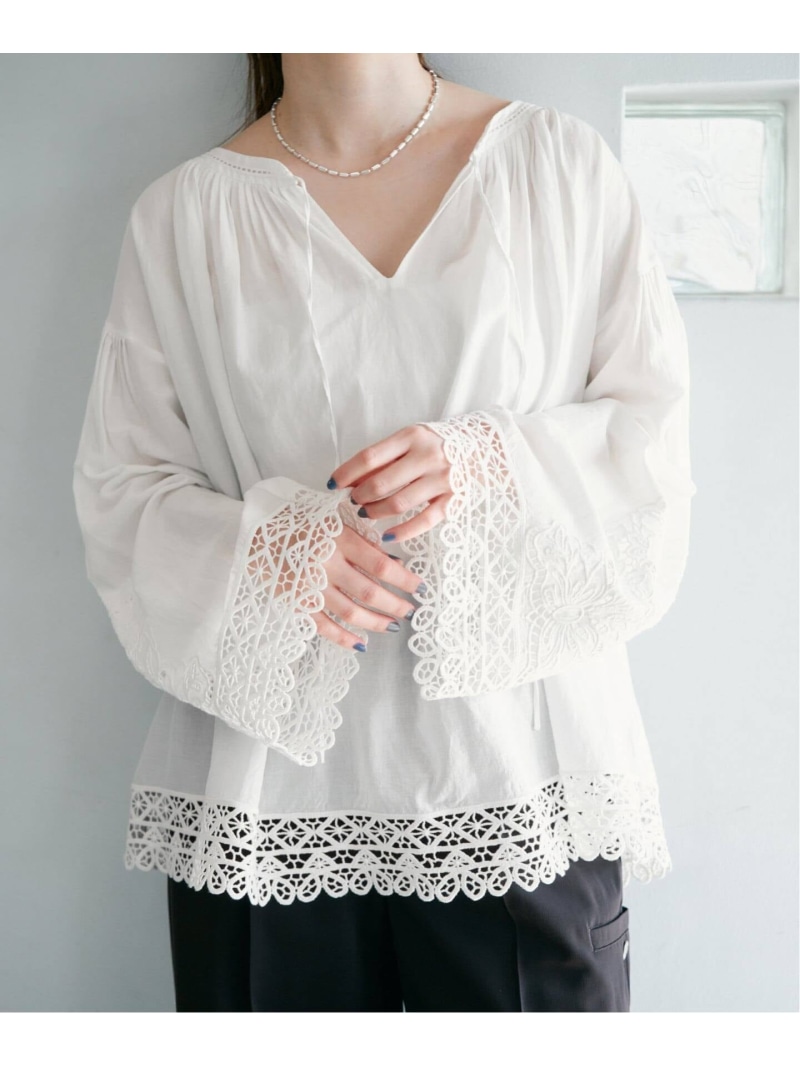 カットワークレースブラウス IENA イエナ トップス シャツ・ブラウス ブラック ホワイト【送料無料】[ Fashion]