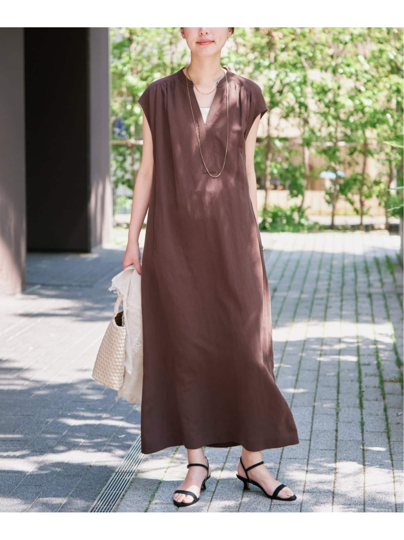 《予約》リネン混キーネックコクーンワンピース SLOBE IENA スローブ イエナ ワンピース・ドレス ワンピース ブラック ブラウン グリーン【先行予約】*【送料無料】[ Fashion]