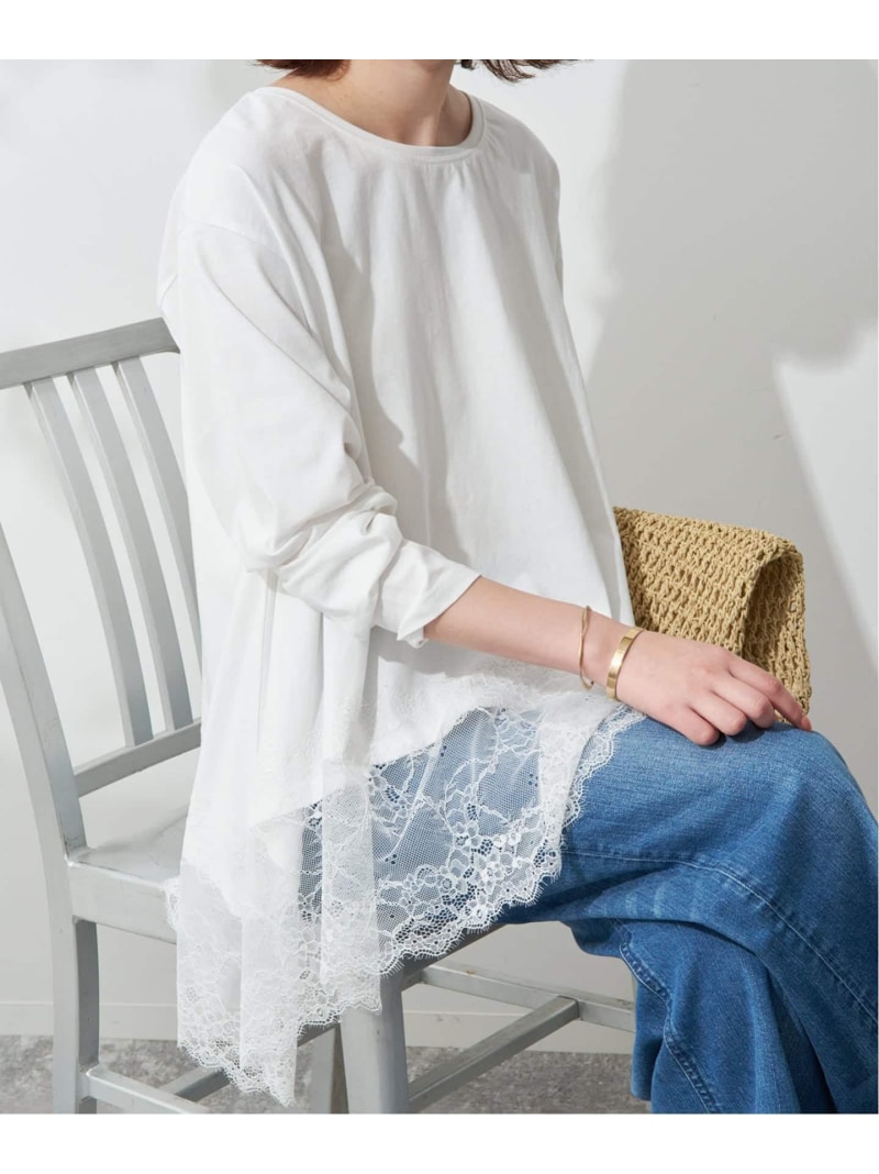 《WEB限定/追加6》レースコンビカットソー SLOBE IENA スローブ イエナ トップス カットソー・Tシャツ ブラック ホワイト【送料無料】[ Fashion]