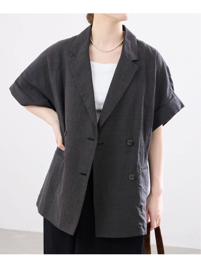 ウォッシャブル リネン混W二分の一上衣 IENA イエナ ジャケット・アウター テーラードジャケット・ブレザー 黒いこと ベージュ【貨物輸送無料】[ Fashion]