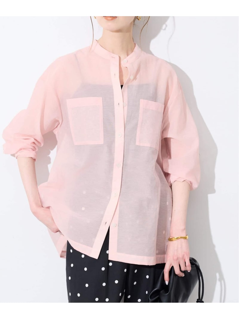 シアーバンドカラーシャツ SLOBE IENA スローブ イエナ トップス シャツ・ブラウス ネイビー ピンク【送料無料】[ Fashion] 8,470円