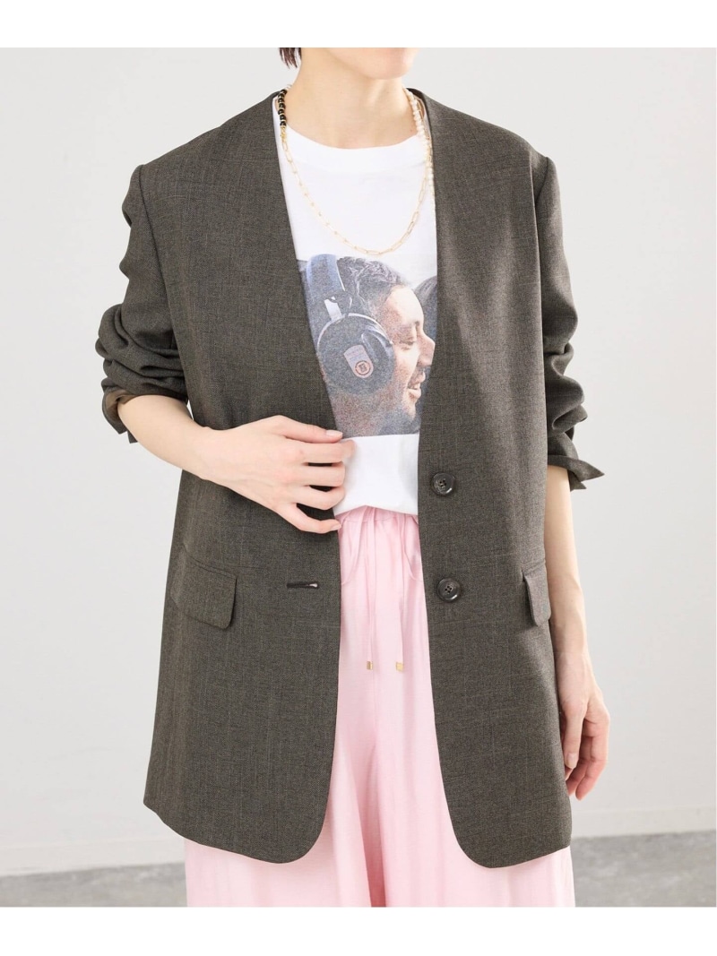 《セットアップ対応》シャークツイードノーカラージャケット IENA イエナ ジャケット・アウター ノーカラージャケット ベージュ ブラウン【送料無料】[ Fashion] 20,075円