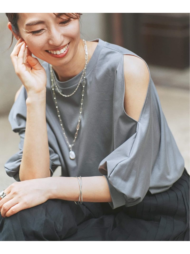 《加えること取って置く》ショールスリットカットソー VERMEIL par iena ヴェルメイユ 基準打数 イエナ トップス カットソー・ティーシャツ 白いこと 薄墨色 黒いこと【此れから取って置く】*【貨物輸送無料】[ Fashion] Tシャツ・カットソー-トップス