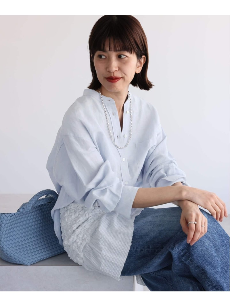 《一部カラーWEB限定》ラミーリヨセルバンドカラーシャツ IENA イエナ トップス シャツ・ブラウス ブルー ホワイト ブラウン ピンク【送料無料】[ Fashion]