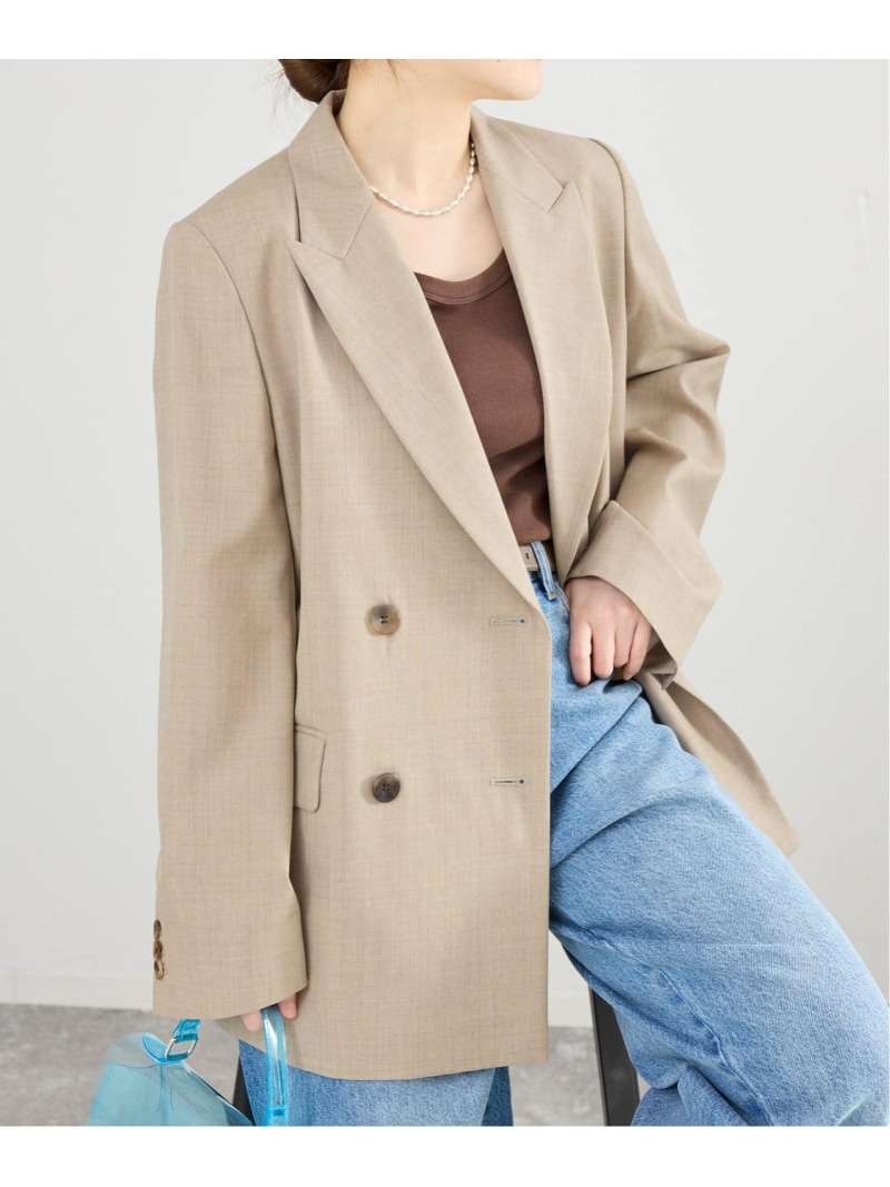 ツイルダブルブレストジャケット IENA イエナ ジャケット・アウター テーラードジャケット・ブレザー ネイビー ベージュ【送料無料】[ Fashion]