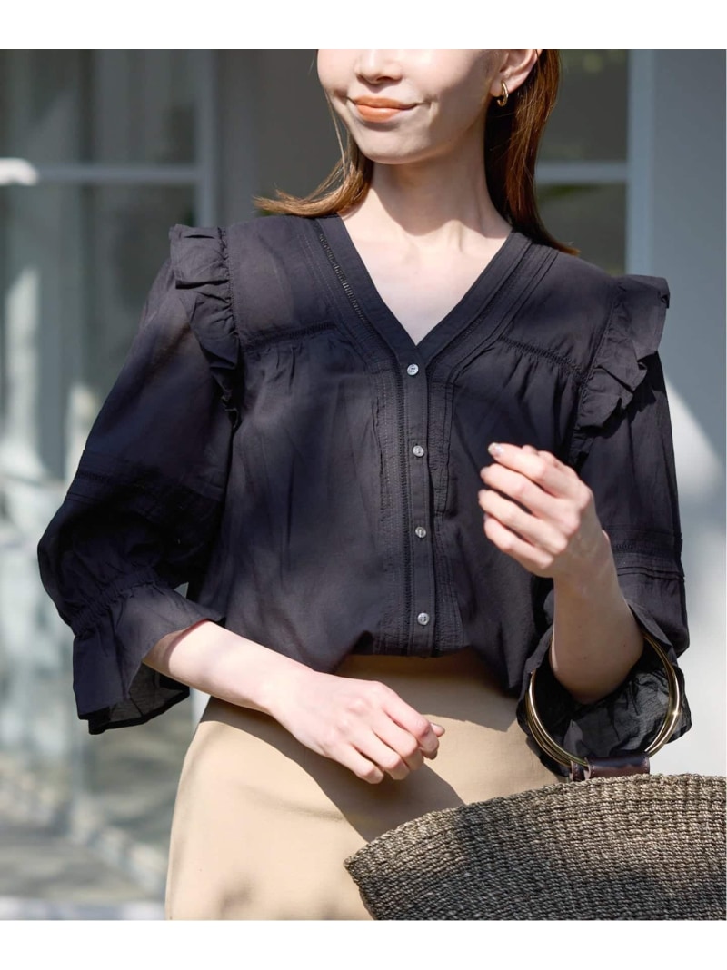 《WEB押さえる/加えること》コットンレーヨンレースブラウス SLOBE IENA スローブ イエナ トップス プルオーバー・トップ 黒いこと 白いこと 赤銅色【貨物輸送無料】[ Fashion]