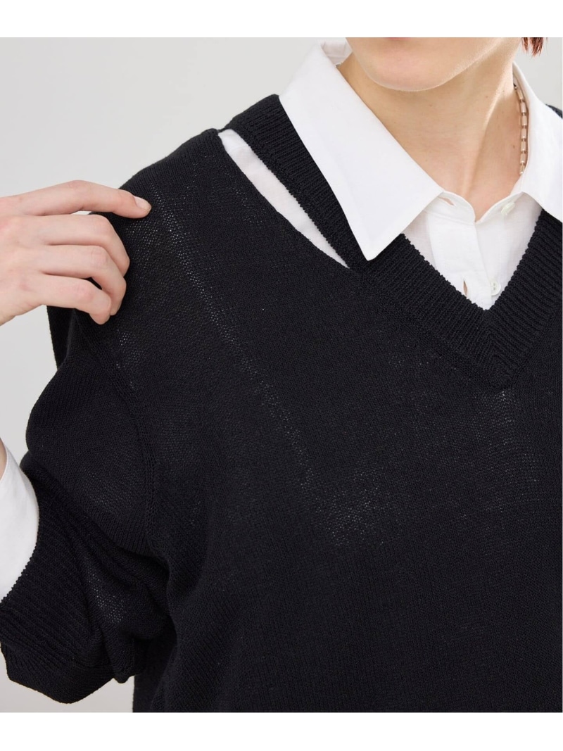 カットオフカラーVネックプルオーバー IENA イエナ トップス ニット ベージュ ブラック【送料無料】[ Fashion]