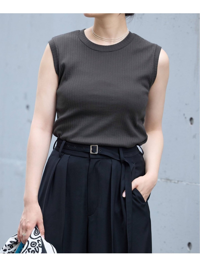 ワイドリブノースリーブプルオーバー IENA イエナ トップス ノースリーブ・貯蔵タンクいの一番 薄墨色 赤銅色【貨物輸送無料】[ Fashion]