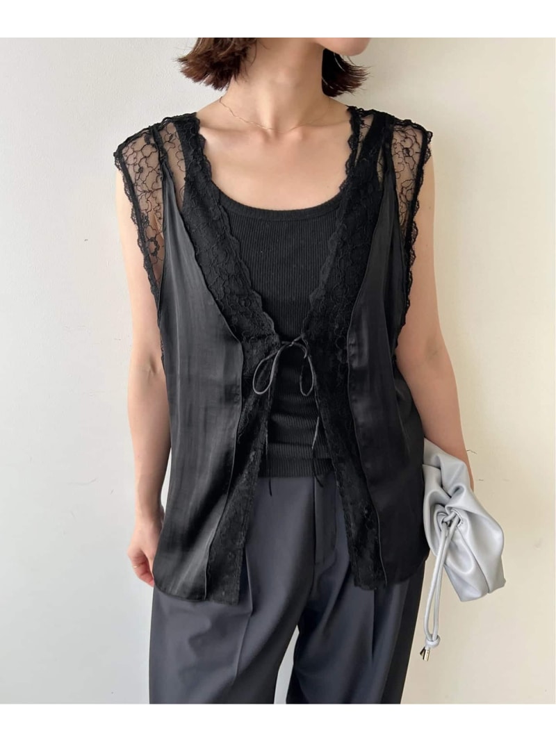 レースサテンジレ SLOBE IENA スローブ イエナ トップス より良い・ジレ 黒いこと ベージュ【貨物輸送無料】[ Fashion]