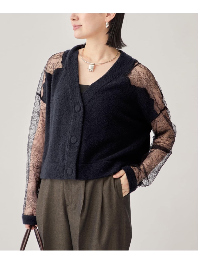 【SALE／30%OFF】リバーレースニットカーデ VERMEIL par iena ヴェルメイユ パー イエナ トップス カーディガン ネイビー【RBA_E】【送料無料】[ Fashion]｜IENA