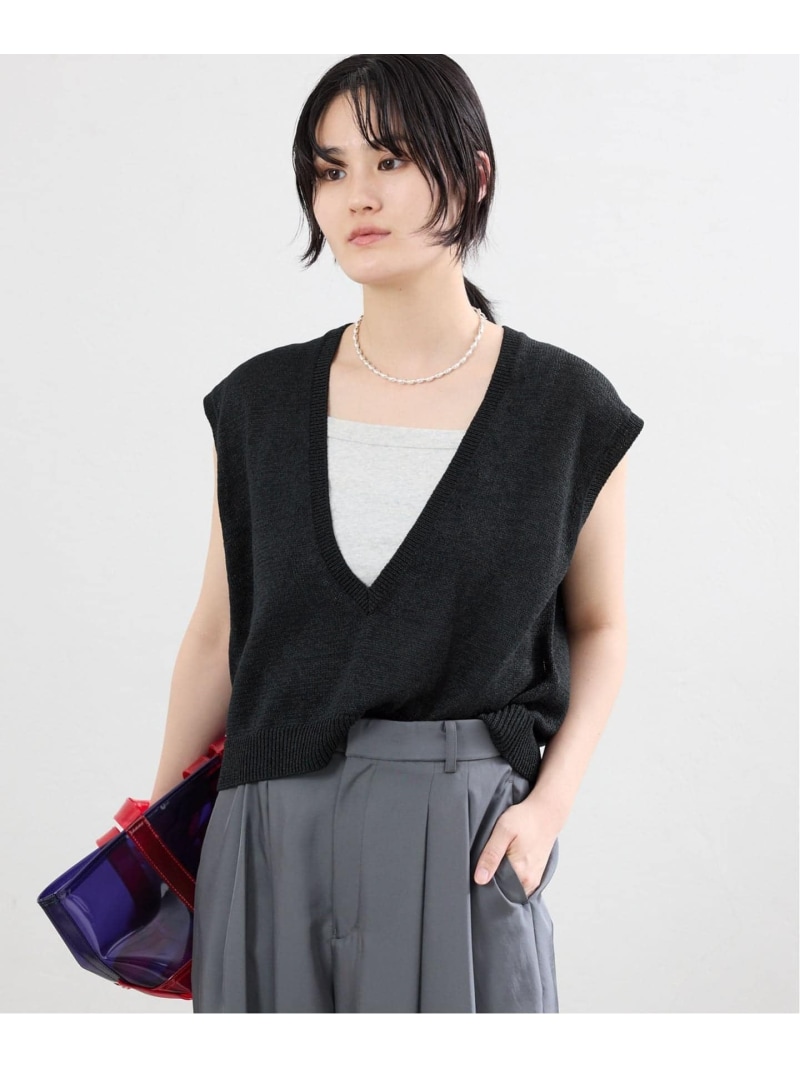コットンwashiニットベスト IENA イエナ トップス ベスト・ジレ ブラック カーキグリーン【送料無料】[ Fashion]