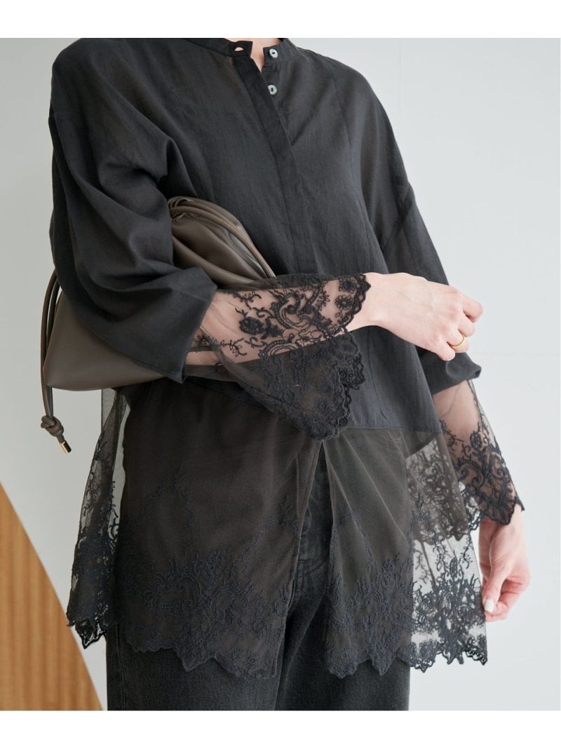 チュールレースブラウス SLOBE IENA スローブ イエナ トップス シャツ・ブラウス ブラック【送料無料】[ Fashion]｜IENA