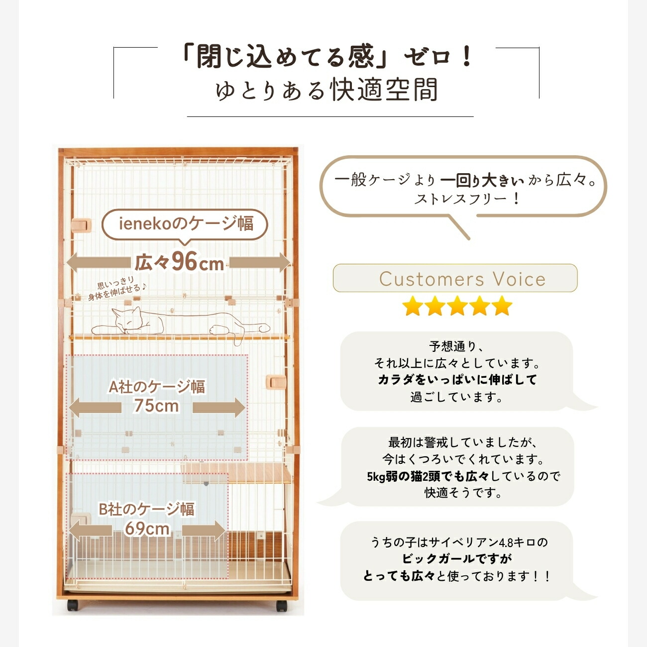 ランキング1位│ieneko 公式 猫 ケージ 3段 2段 木製 キャスター