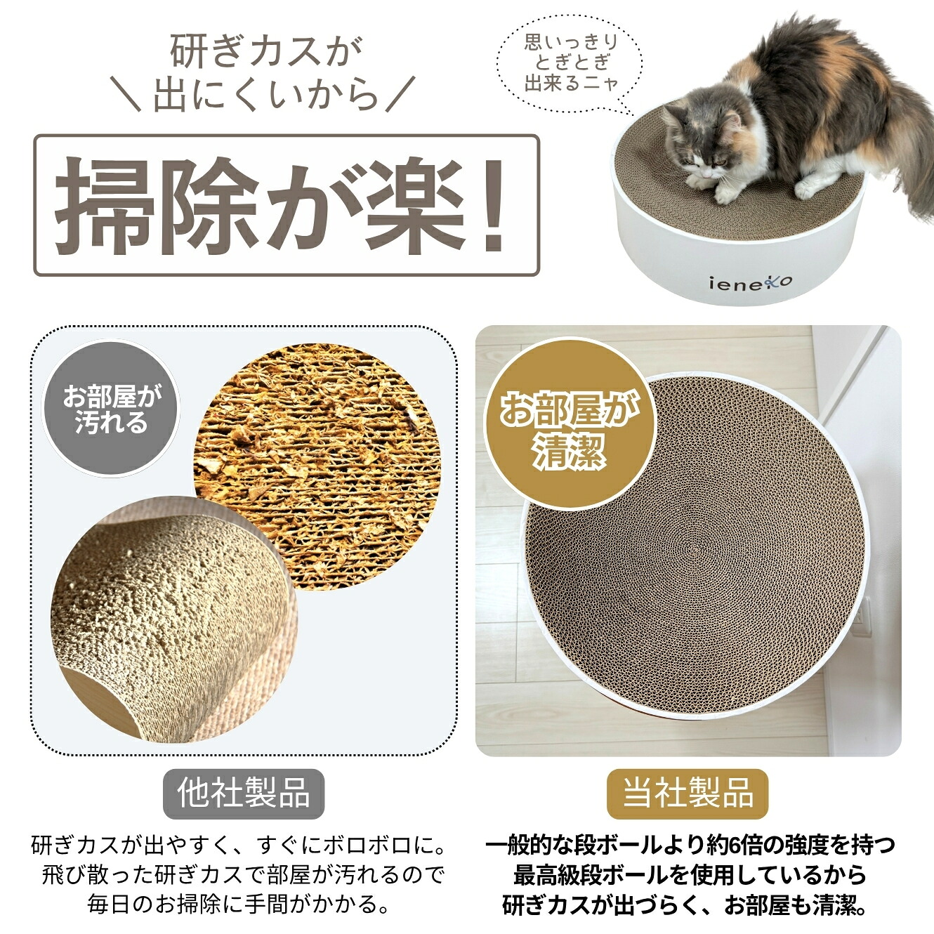 ieneko 公式 爪とぎ 段ボール とぎカスが出ない 爪研ぎ ボウル ダンボール ベッド 丸 猫ベッド すり鉢 ゴミが出ない 丈夫 長持ち 頑丈 耐久 インテリア ホワイト おしゃれ シンプル 送料無料 いえねこ イエネコ