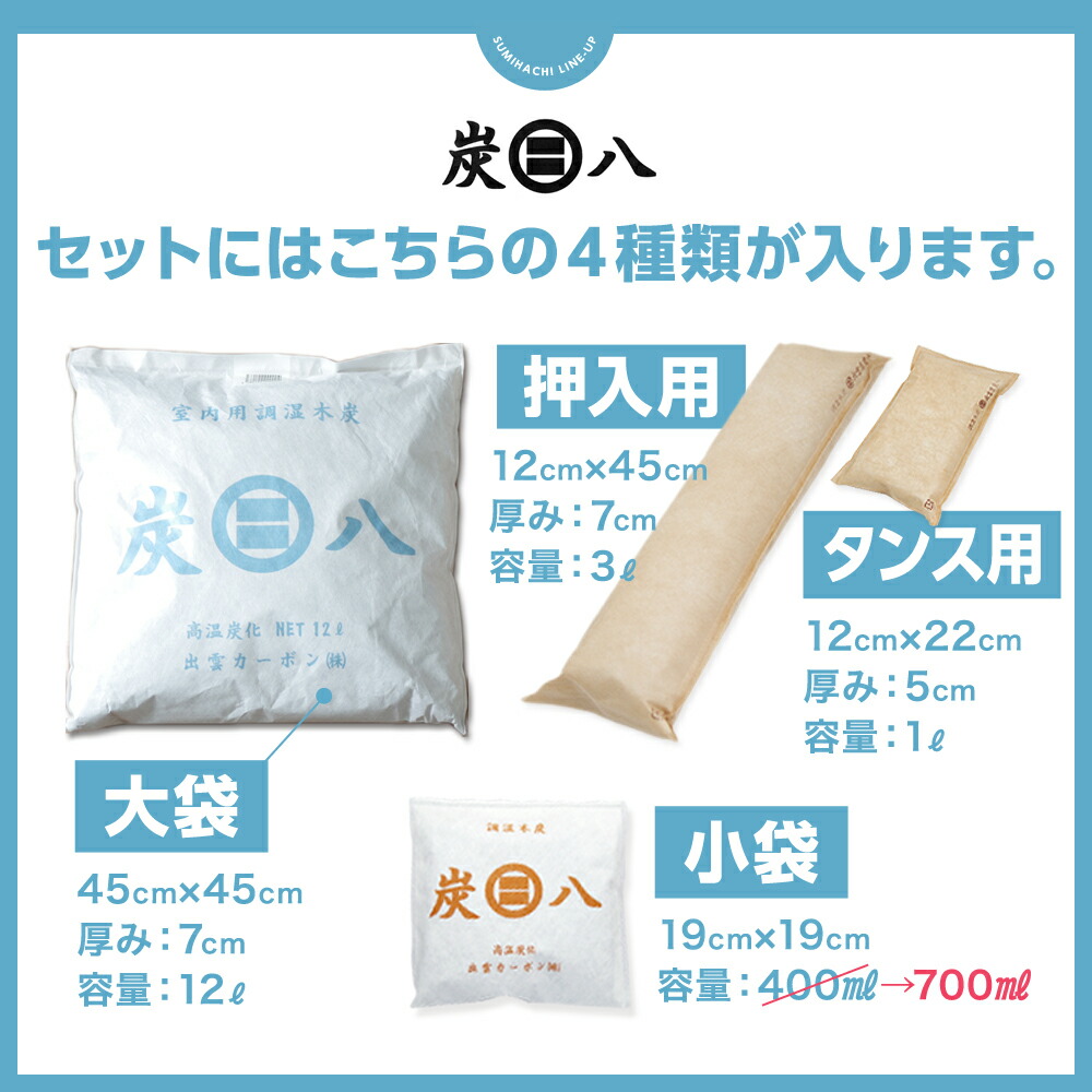大人気の 炭八 室内用 12ℓ×4袋 押入れ用2袋 小袋2個 日用品/生活雑貨 