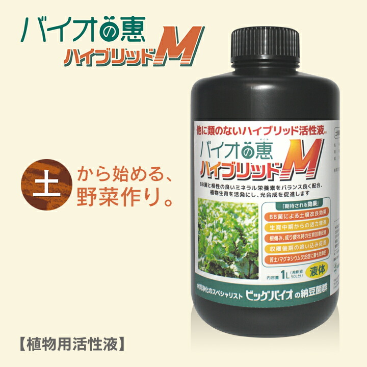 ビッグバイオ 土壌改良剤 バイオの恵 有機物分解 天然由来 BB菌 活力増進 生育回復促進 ミネラル栄養素 日本製 1L バイオの恵ハイブリッドM  日本最大級