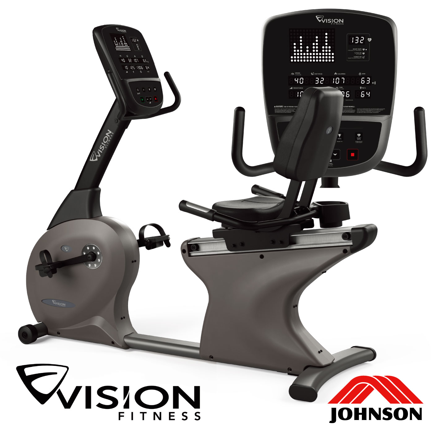 フィットネスバイク R60-04 リカンベントバイク 業務用 ジョンソンヘルステック エクササイズバイク エアロ VISION FITNESS ビジョン スポーツジム 背もたれ 低床設計 高齢者 リハビリ 電源不要 自家発電 Bluetooth機能 白色LED 有酸素運動 脂肪燃焼 機能訓練 足腰強化