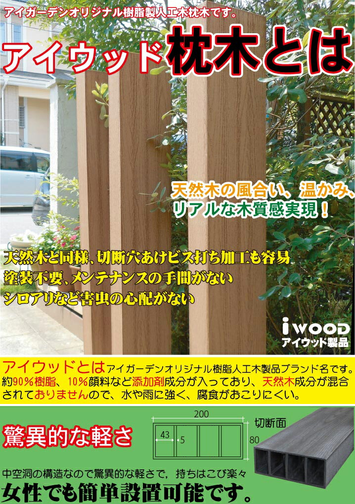 腐らない 害虫無縁 お手入れ簡単のアイウッドにリアルな木目細工を施した軽量樹脂枕木です ガーデニングやデザインピラー 目隠しフェンスにも W0 D80 H1500 約6kg 本 アイウッド枕木150cm ブラック 3本セット 軽量 樹脂 フェンス 外構 木目 人工木 密閉型