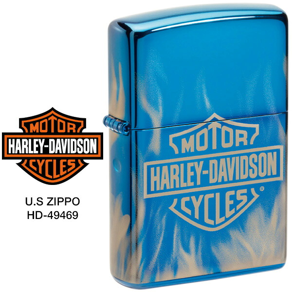 Harley Davidson ハーレー ダビッドソン Zippo ジッポー ZIPPO Harley-Davidson USA U.S HD-49469 ブルー 4面連続 レーザー加工 ライター 【お取り寄せ】