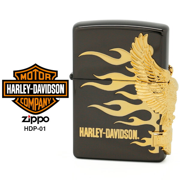【Harley Davidson ハーレー ダビッドソン】 Zippo ハーレー ダビッドソン ジッポー ZIPPO Harley-Davidson HDP-01 ブラックイオンメッキ 両面エッチング ゴールドメタル ライター 【お取り寄せ】【RCP】