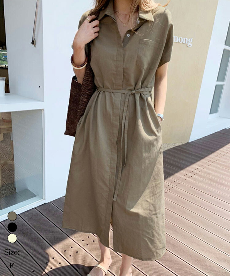 半袖 ワンピース ロングワンピース スタンドカラー レディース 夏 ロング丈 無地 羽織り リボン付き Aライン 大きいサイズ 通勤 入園式 卒業式 デザイン フォーマル お出かけ 送料無料