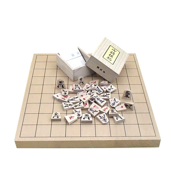 木製将棋盤セット 新桂1寸卓上接合将棋盤と楓漆書き将棋駒(裏赤)桐駒箱入り|安心真心サービスの囲碁ラボ